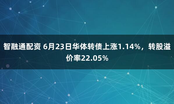智融通配资 6月23日华体转债上涨1.14%，转股溢价率22.05%
